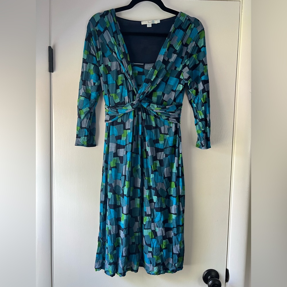 Boden Twist Front Geometric Dress Stretch Colorful Preppy Modern Boho Soft Girl